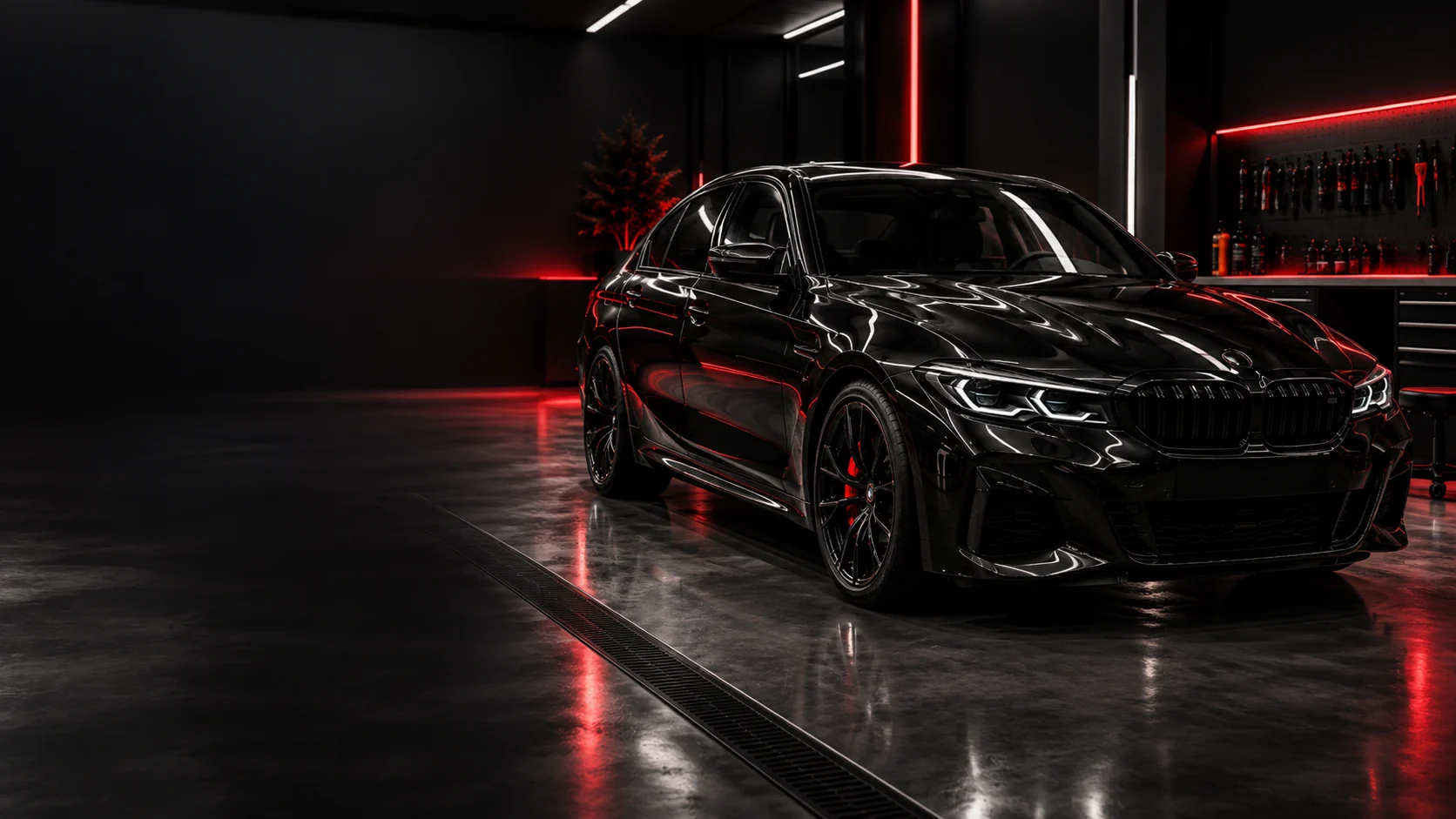 Black car maintained at the detailing studio