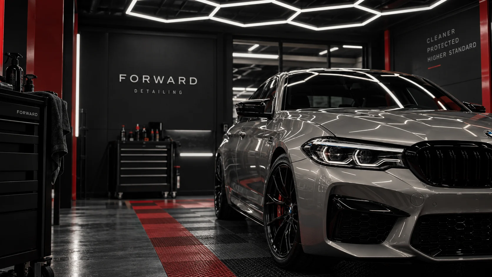 Professional detailing studio ready for your scheduled visit
